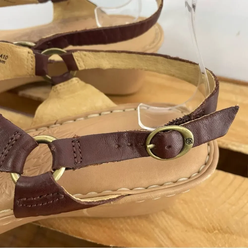 Born Galley Cliffside brown leather sling back wedge heels size 11